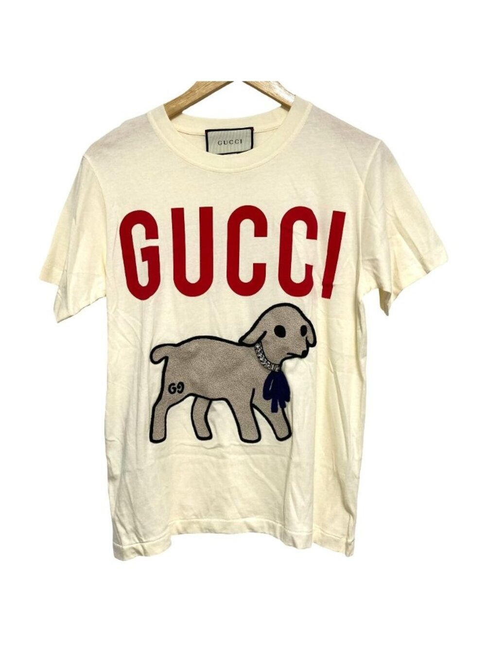 Gucci Logo Print Lamb Patch T-Shirt Light Yellow Short Sleeve XS